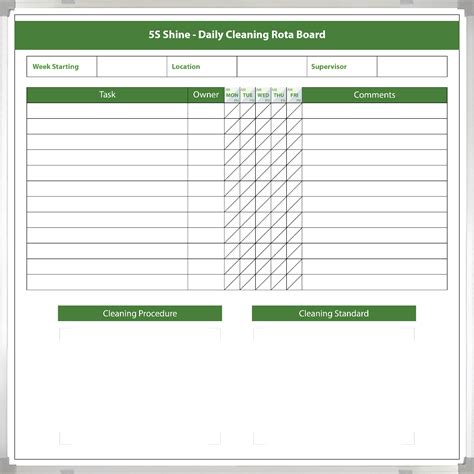 5S Shine Daily Cleaning Rota Whiteboard | Magiboards