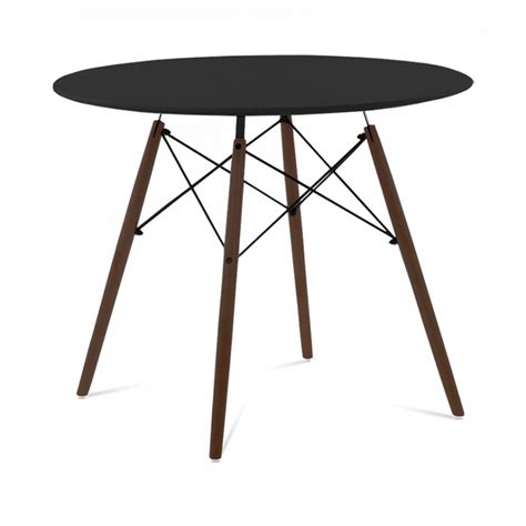 Designer Plastic 90cm Dining Table In Black And Walnut Wood Legs Pash