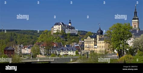 Upper And Lower Castle And Town Church Tower In Greiz Hi Res Stock