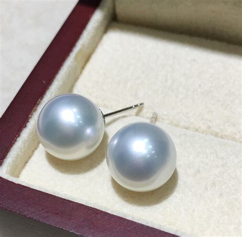 Huge Pair Mm Natural South Sea Genuine White Perfect Round Pearl Stud