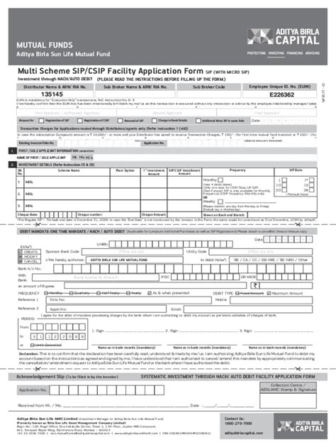 Fillable Online Aditya Birla Sun Life Mutual Fund Kim Application