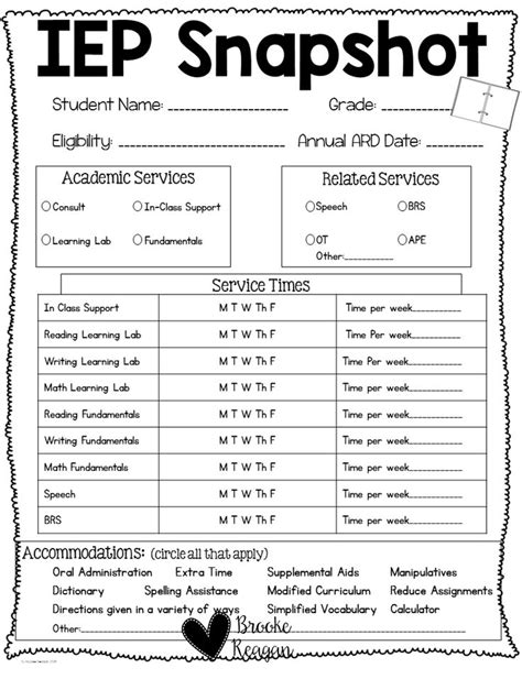 Editable Iep Snapshot And Teacher Comment Form Special Education Teacher Binder Iep Special