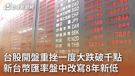 台股開盤重挫一度大跌破千點 新台幣匯率盤中改寫8年新低｜20240419 公視中晝新聞 Youtube