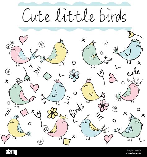 Colorful Bird Collection Cute Hand Drawn Bird Doodles Good For