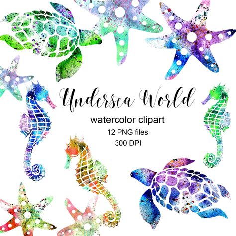 Undersea World Clipart Under The Sea Clipart Watercolor Seahorse