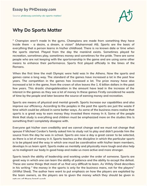 Why Do Sports Matter Definition Essay Example