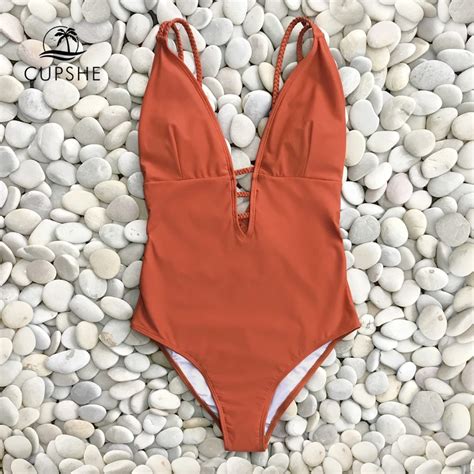 CUPSHE Active Orange Braided Strap One Piece Swimsuit Women Solid Deep