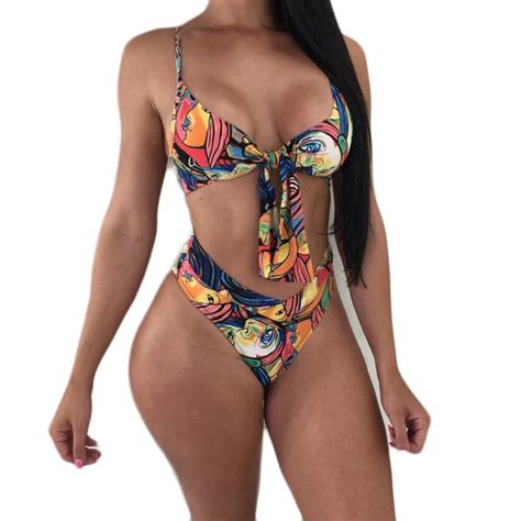 Womens Letter Printed Divided Body Bikini Swimwear Swimsuit Bathing