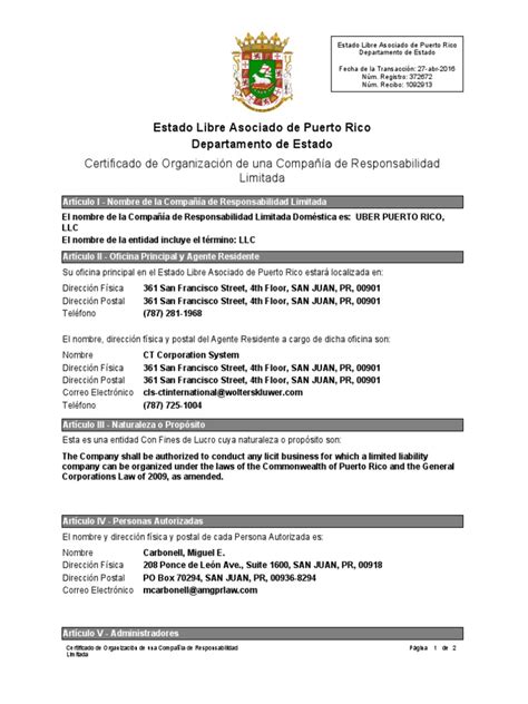 Tiene una LLC artículos de incorporación ESLEGAL info