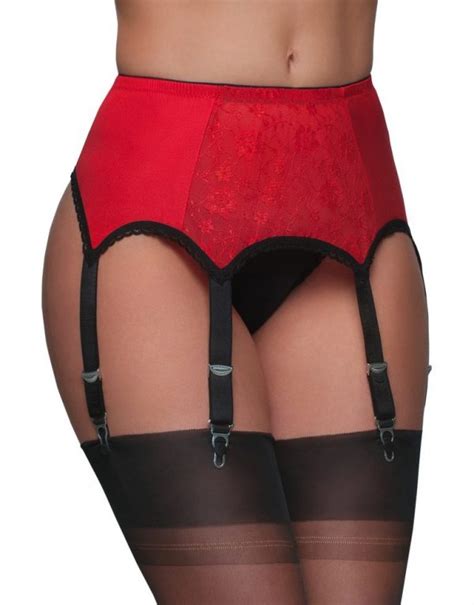 6 Strap Suspender Belt Lace Front Panel Retro Rosie