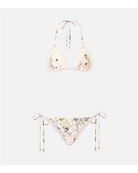 Zimmermann Halliday Floral Crochet Bikini In White Lyst