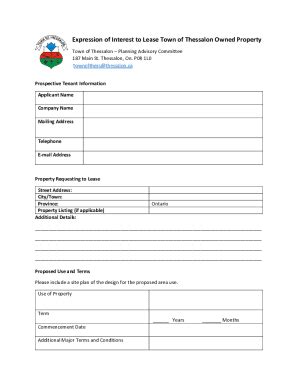 Fillable Online Expression Of Interest To Lease Town Owned Property Fax