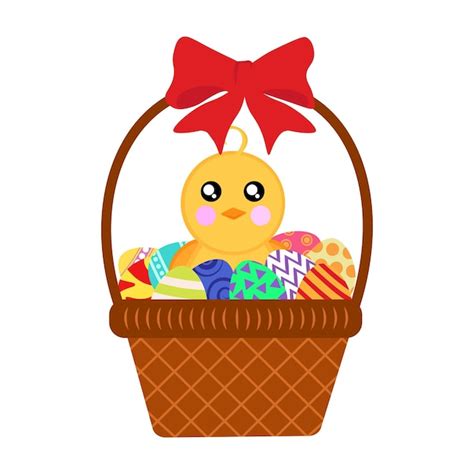 Premium Vector | Easter basket with chicken and easter eggs