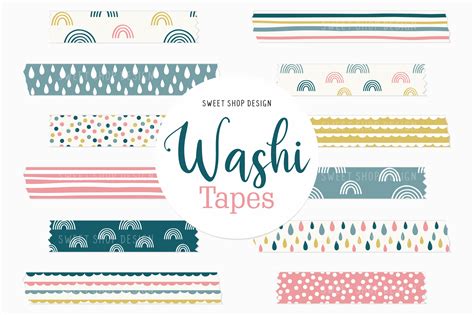 Digital Washi Tape BOHO RAINBOWS Graphic By Sweet Shop Design