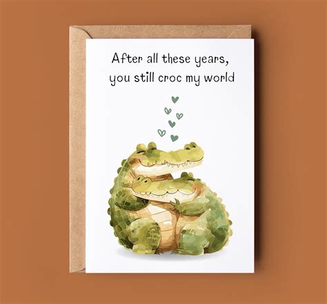 Crocodile Couple Anniversary Card Croc Pun Greeting Card Romantic Card Cute Valentine Card