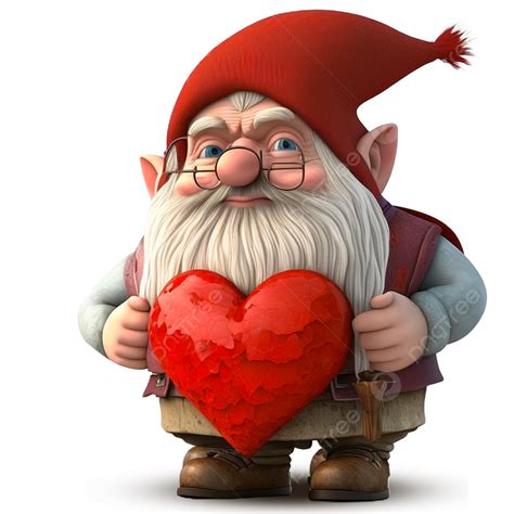 Happy Valentine Day Cute Gnome Holding Love Red Heart Valentine Day