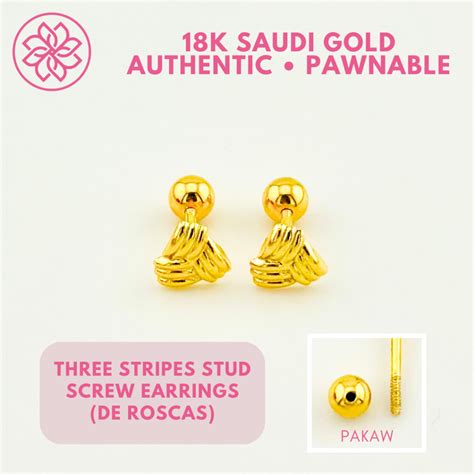 Cod Pawnable K Saudi Gold Three Stripes Stud Screw Earrings De