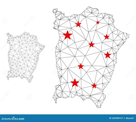 Kaart Van Polygonaal Draadframe Mesh Vectorpenang Eiland Met Sterren