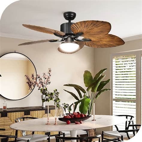 Moasis 52" Palm Leaf Tropical Style Ceiling Fan LED Light with Remote ...