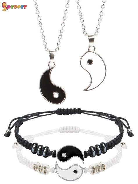 Spencer 4 Pcs Matching Yin Yang Friend Couple Bracelets And Necklace