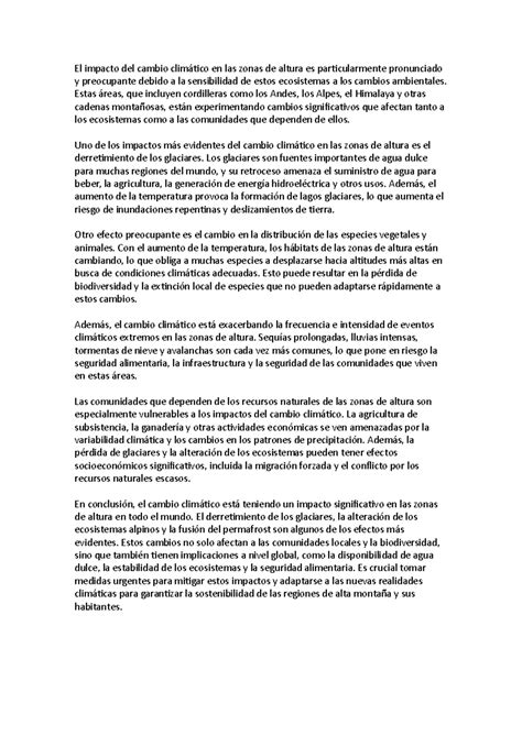 Impacto del cambio climático en la zonas de altura - El impacto del