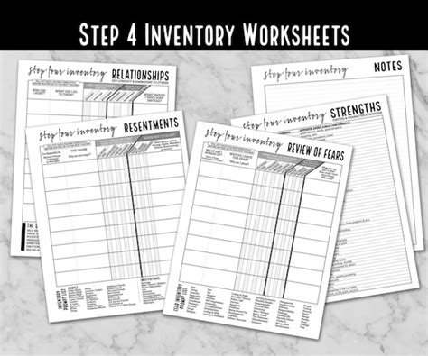 AA Step 4 Definitions Sheet Resentments Inventory Etsy Worksheets