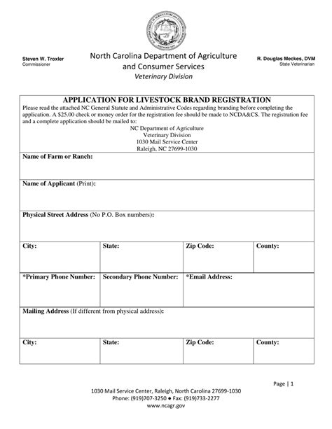 North Carolina Application For Livestock Brand Registration Fill Out Sign Online And Download