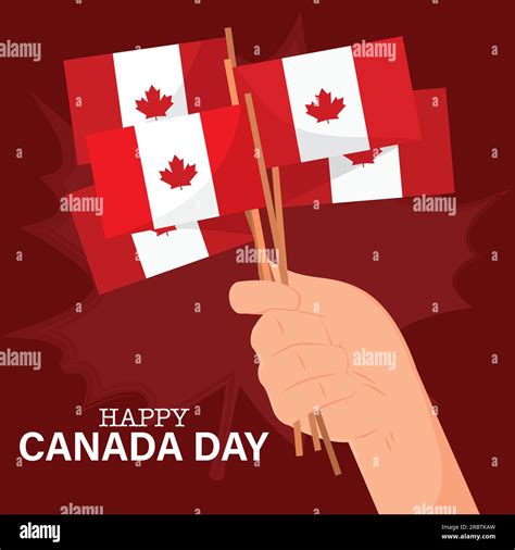 Hand Holding Multiple Canadian Flags Canada Day Vector Stock Vector