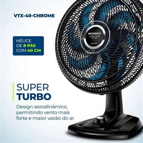 Ventilador De Mesa Mondial Cm Super Turbo V W Preto E Azul