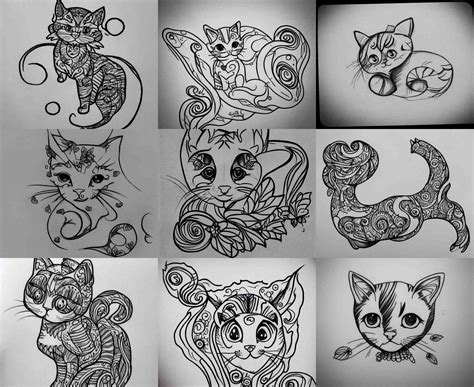 Tattoo Design Line Sketch Adorable Lineart Kitten Bolt Lines Ve