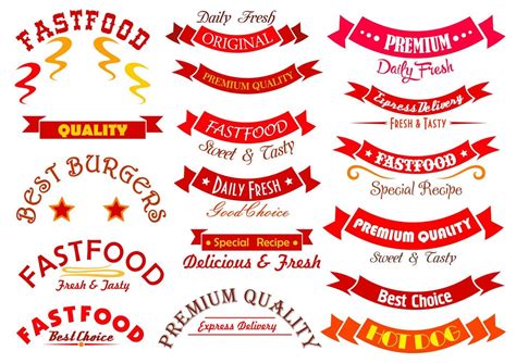 Fast food sign set with ribbon banner and header 12682946 Vector Art at ...