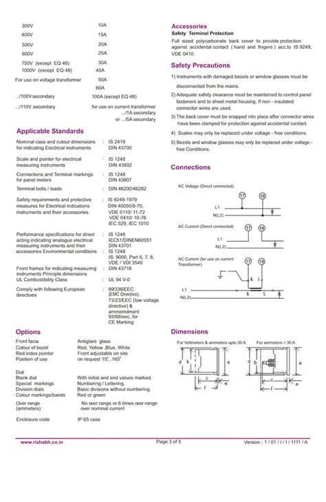 Rishabh Analog Type Analogue AC Ammeters For Industrial Dimension 96