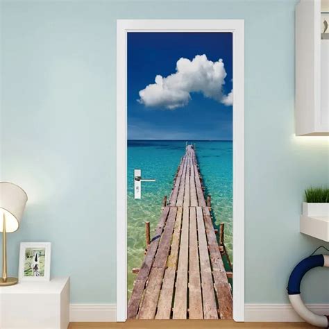 Sea Beach Door Stickers Natural Scenery D Wallpaper Self Adhesive