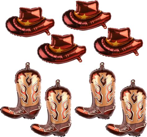 8pcs Western Themed Party Balloons Large Cowgirl Boots Hats Foil