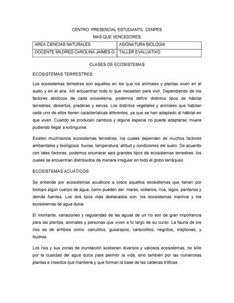 clasificación de los ecosistemas CENTRO PRESENCIAL ESTUDIANTIL