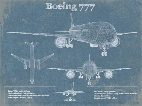 Boeing 777 Vintage Aviation Blueprint Print Custom Pilot Name Can Be Added Vintage Aviation