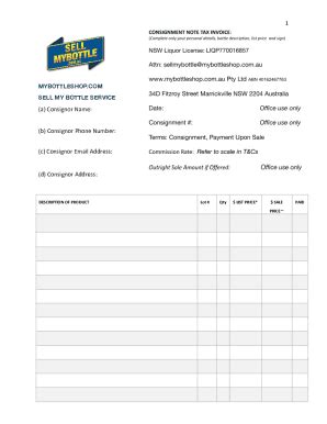 Fillable Online Sellmybottle Consignment Form Fax Email Print Pdffiller