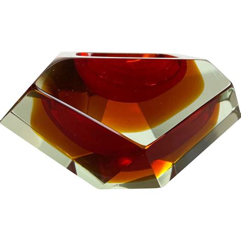 Cendrier Vintage En Verre De Murano Sommerso Diamond Par Flavio Poli