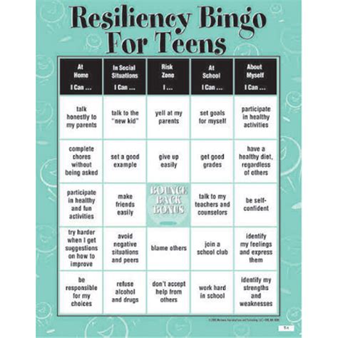 Coping Skillsself Awarenessmotivationresiliency Teens Bingo Game