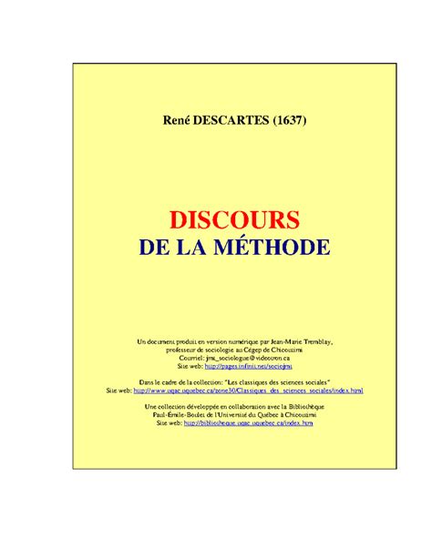 Descartes Discours de la methode René DESCARTES 1637