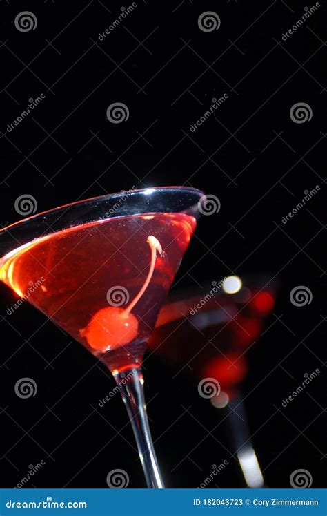 Red Cherry Cocktail In Tall Martini Glass Stock Image Image Of Cold