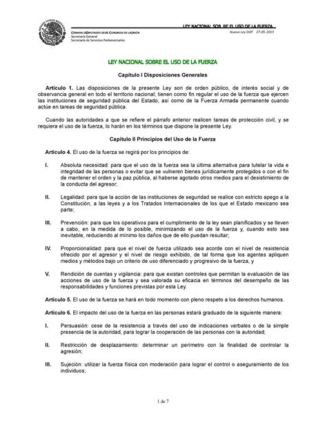 Ley Nacional Sobre El Uso De La Fuerza CÁmara Dediputados Delh