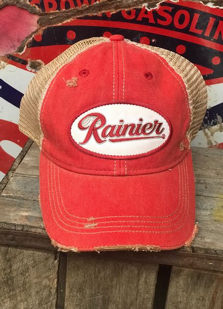 Rainier Beer Hat Distressed Red Snapback Angry Minnow Vintage Angry