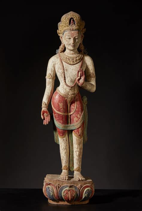 Arte Himalayana Scultura Lignea Raffigurante Padmapani Nepal