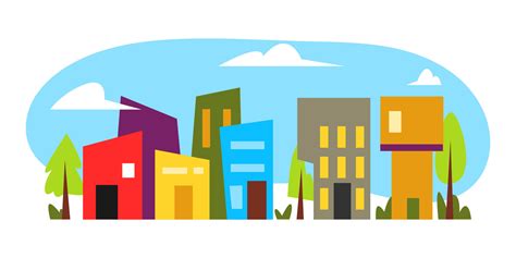 illustration of colored buildings in cartoon style. city view. flat vector illustration ...