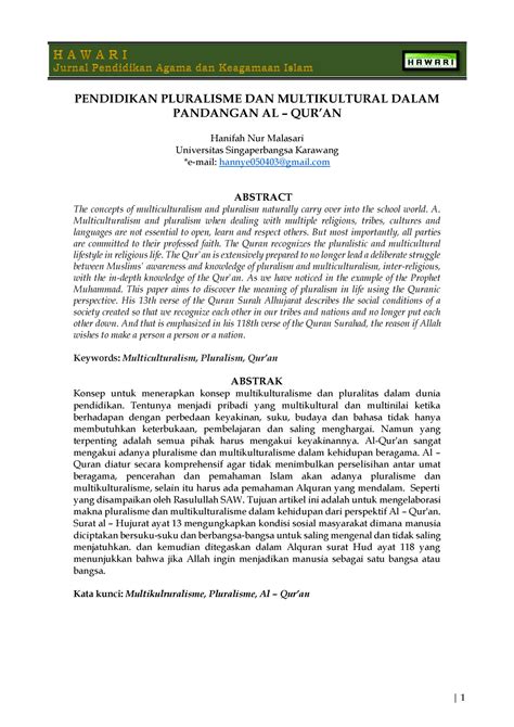 Pendidikan Pluralisme Dan Multikultural Dalam Pandangan Al Quran