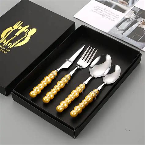 Pearl Luster Ceramic Handle Stainless Steel Cutlery Set Spoon Knife