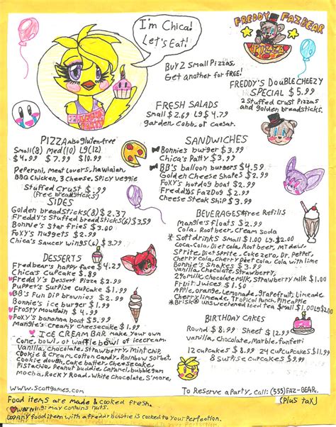 FNAF - Freddy Fazbear Pizza Menu by TeamChelsea on DeviantArt