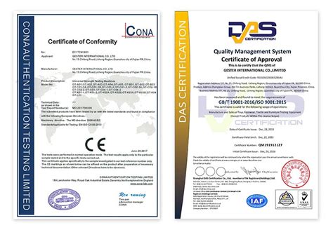 Certificats d étalonnage CE et ISO 17025 pour les produits Gester