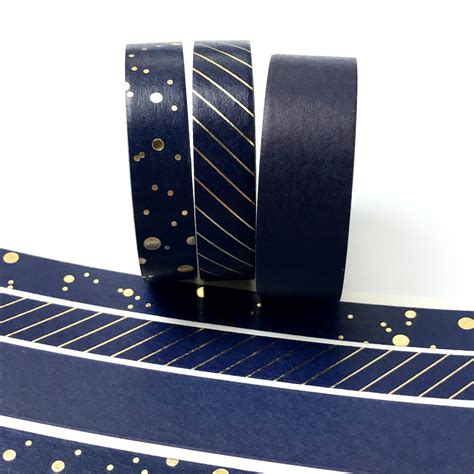 Navy Blue Washi Tape Set Gold Foil Polka Dots Spots Gilded Etsy